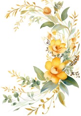 Watercolor floral wreath. Hand painted flowers and leaves isolated on white background. Generative AI