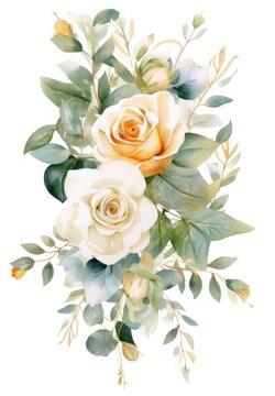 Beautiful vector image with nice watercolor roses and eucalyptus Generative AI