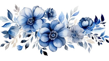 Fototapeta na wymiar Beautiful vector card with watercolor blue anemone flowers. Generative AI