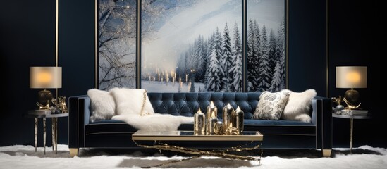 In awe of the abstract beauty, the designer incorporated elements of water, nature, and vintage to create a Christmas-themed texture that harmoniously blended gold, black, and blue in a city landscape