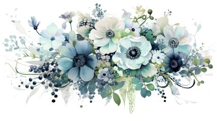 Floral watercolor background with anemones and daisies. Generative AI