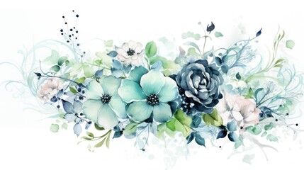 Watercolor bouquet with hydrangea flowers, hand drawn on a white background Generative AI