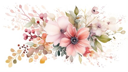 Greeting card with watercolor anemones. Handmade. Generative AI
