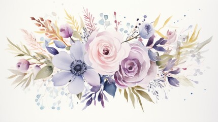 Hand drawn watercolor floral bouquet. Isolated on white background. Generative AI