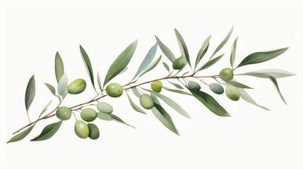 Olive branch with green olives. Isolated on white background. Generative AI