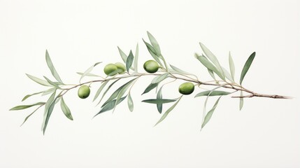 Olive branch with green olives isolated on white background, clipping path included Generative AI