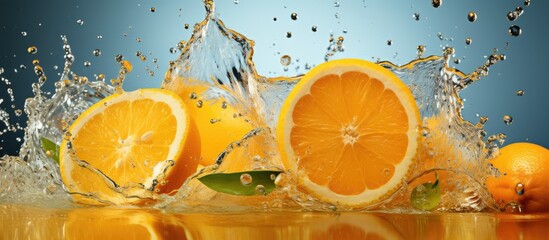 In the summer mornings, a vibrant orange fruit with a splash of lemon zest was sliced into juicy drops, releasing a burst of citrusy aroma. The drops fell into a glass of water, creating playful