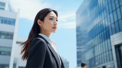 Fototapeta premium ビルを見つめる若手の女性社員