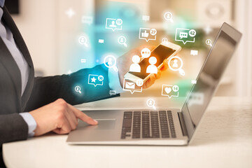 Young person surfing on social media network