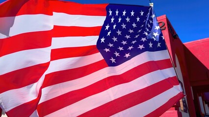 US Flag waving in the wind - Stars and Stripes - travel photography