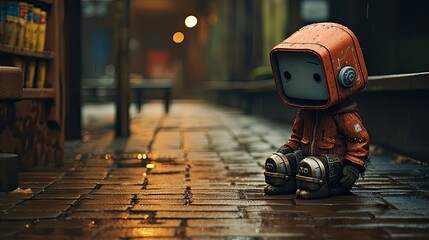 a sad and lonely robot in japan - obrazy, fototapety, plakaty
