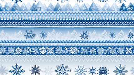 seamless background winter blue and white ornament, tiles, Christmas forest, a row of trees in winter patterns