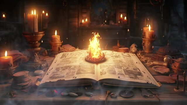 Occult Shadows: Illuminated Circle with Ancient Secrets. Halloween 4K Seamless Looping Video Background.