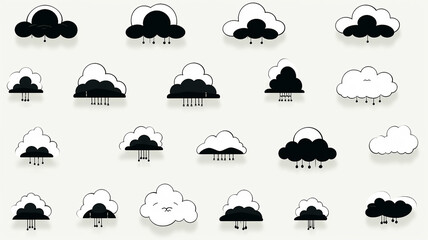 collection set contour image of a cloud, icon symbol on a white background
