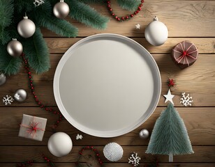 Christmas decoration around empty plate for placements