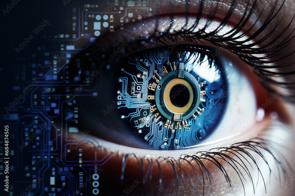 Wall mural artificial intelligence eye retina robotics computer technology cyborg implants in human beings