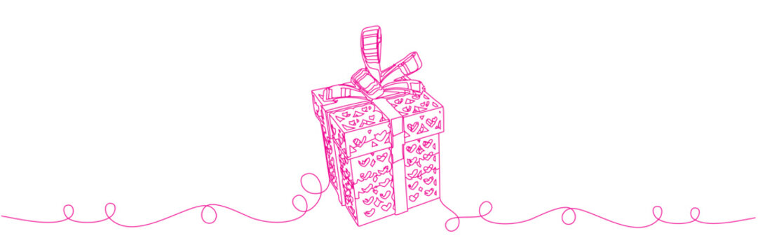 Illustration of pink gift with lineart style of vector