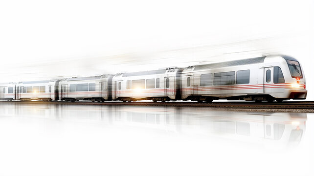 abstract high-speed train in blurry fast motion on a white background, the concept of modern public transport