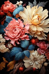 A beautiful floral background painting, featuring a variety of colorful flowers and foliage.