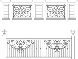 Vector sketch illustration of vintage classic fence design from wrought iron