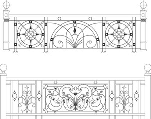 Vector sketch illustration of vintage classic fence design from wrought iron