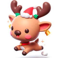 Cheerful Kawaii 3D Christmas Reindeer Leaps