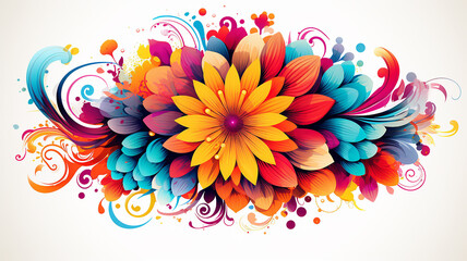 multicolored flowers bouquet on white background, isolated sticker flat graphics