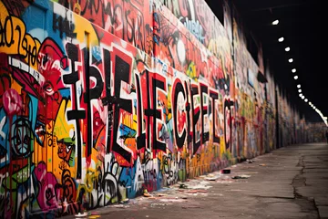 Gordijnen A wall covered in lots of colorful graffiti © Golib Tolibov