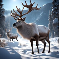 Majestic Deer(Reindeer) Standing on a Snowy Landscape