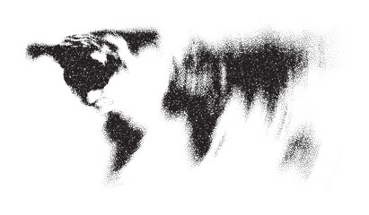 World map blurred rotation halftone. Made for world news and articles. Black circles on white background.