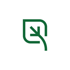 minimal letter Q leaf green logo design