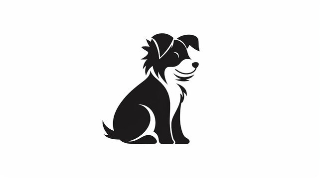 dog logo, simple flat graphics, black and white illustration