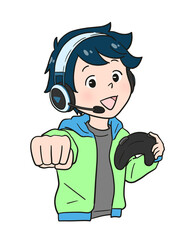 ゲーム実況する男の子（カラー）
