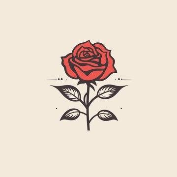 red rose logo on beige background, retro style, sinister atmosphere, detailed design, vintage, grainy, romantic illustrations, dark romance, minimalistic images
