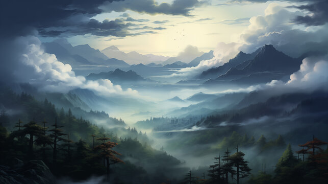 epic misty landscape wallpaper