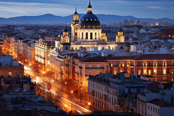 Obraz premium A view of a city at night from above created with generative AI technology