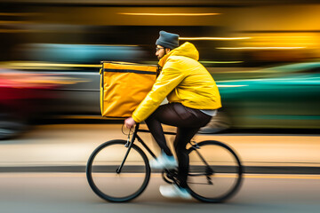 Food delivery guy riding a bicycle. Neural network AI generated art