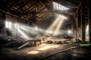 Rays of light in the barn. Neural network AI generated art