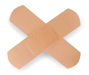 Medical adhesive bandages isolated on white, top view