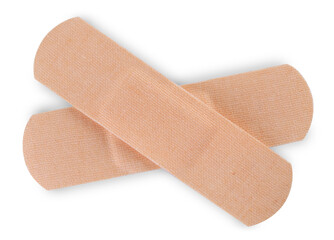 Medical adhesive bandages isolated on white, top view