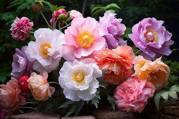 Obraz na płótnie Canvas Soft Peony Colors: A Dreamy Floral Garden Scene