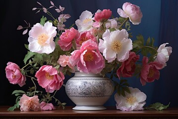 Naklejka na ściany i meble Floral Delight: Peony Color in a Serene Garden Scene