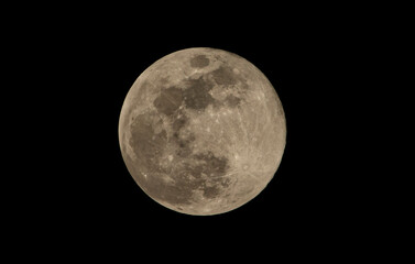 Super full moon in the night sky, closeup of photo.