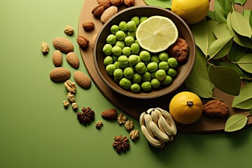 Pistachio Perfection: Nut Assortment Scene with Crunchy, Nutritious Pistachio Color Design