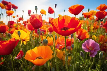 Obraz premium Vibrant Poppy Color in a Field of Wildflowers: A Natural Design