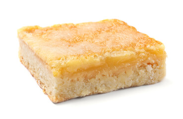 One tasty lemon bar isolated on white