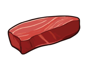 Fresh raw beef meat isolated on white background flat vector illustration, meat recipe, protein food. Beef, Steak, Meat illustration.