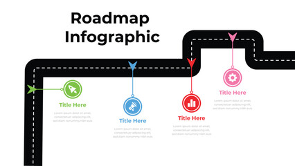 Road map and route infographic isolated.