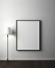 Empty frame hang on the wall with lamp in minimalist gallery