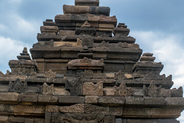 The Hindu ornaments of roof in Ijo Temple or Candi Ijo. It is a Hindu temple located around 18...